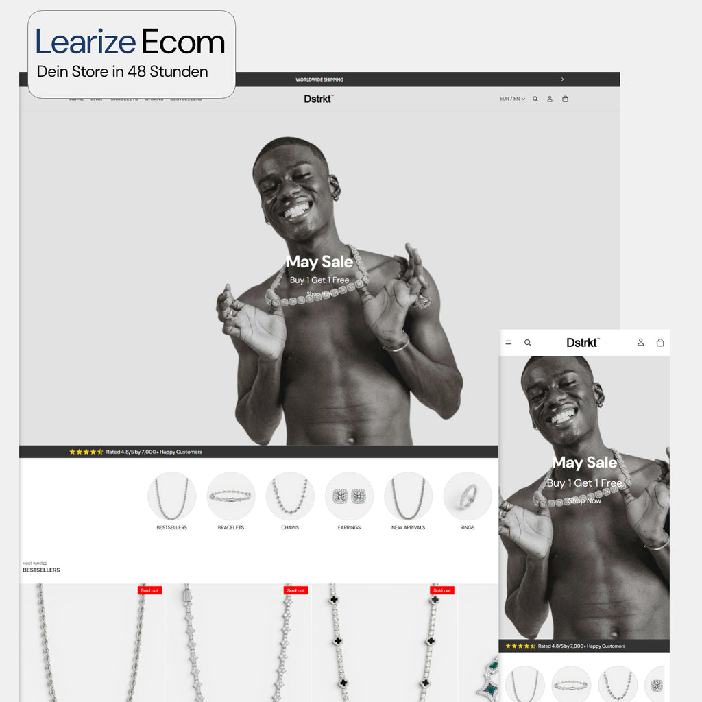 Dein fertiger Shopify Store — in 48 Stunden startklar