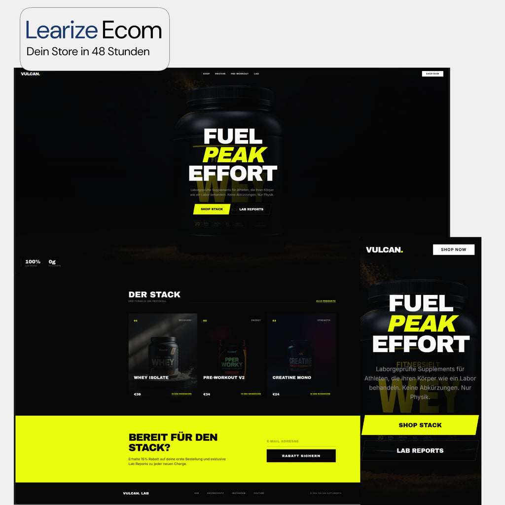 Dein fertiger Shopify Store — in 48 Stunden startklar