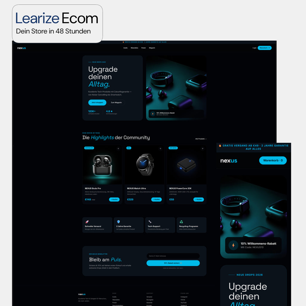 Dein fertiger Shopify Store — in 48 Stunden startklar