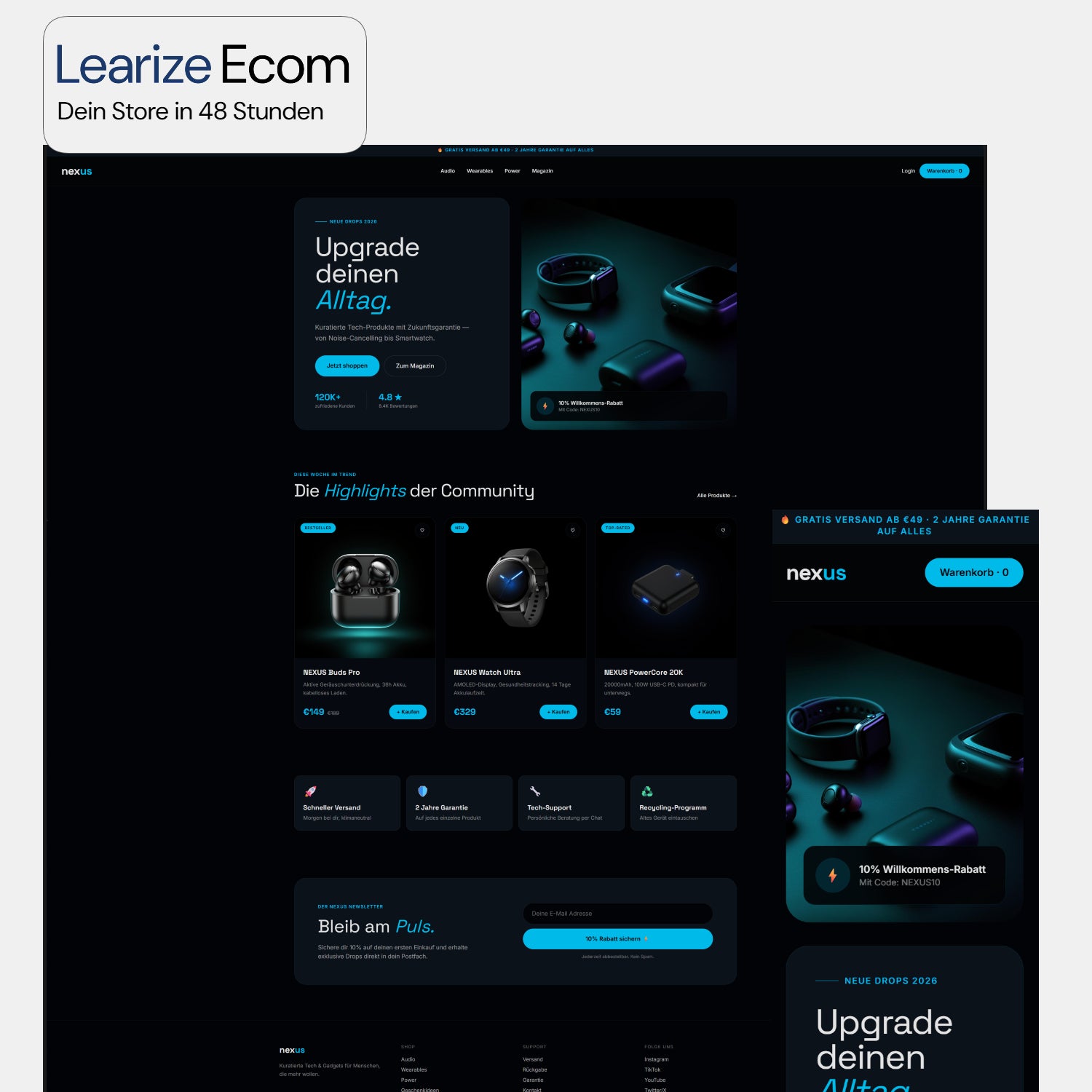 Dein fertiger Shopify Store — in 48 Stunden startklar