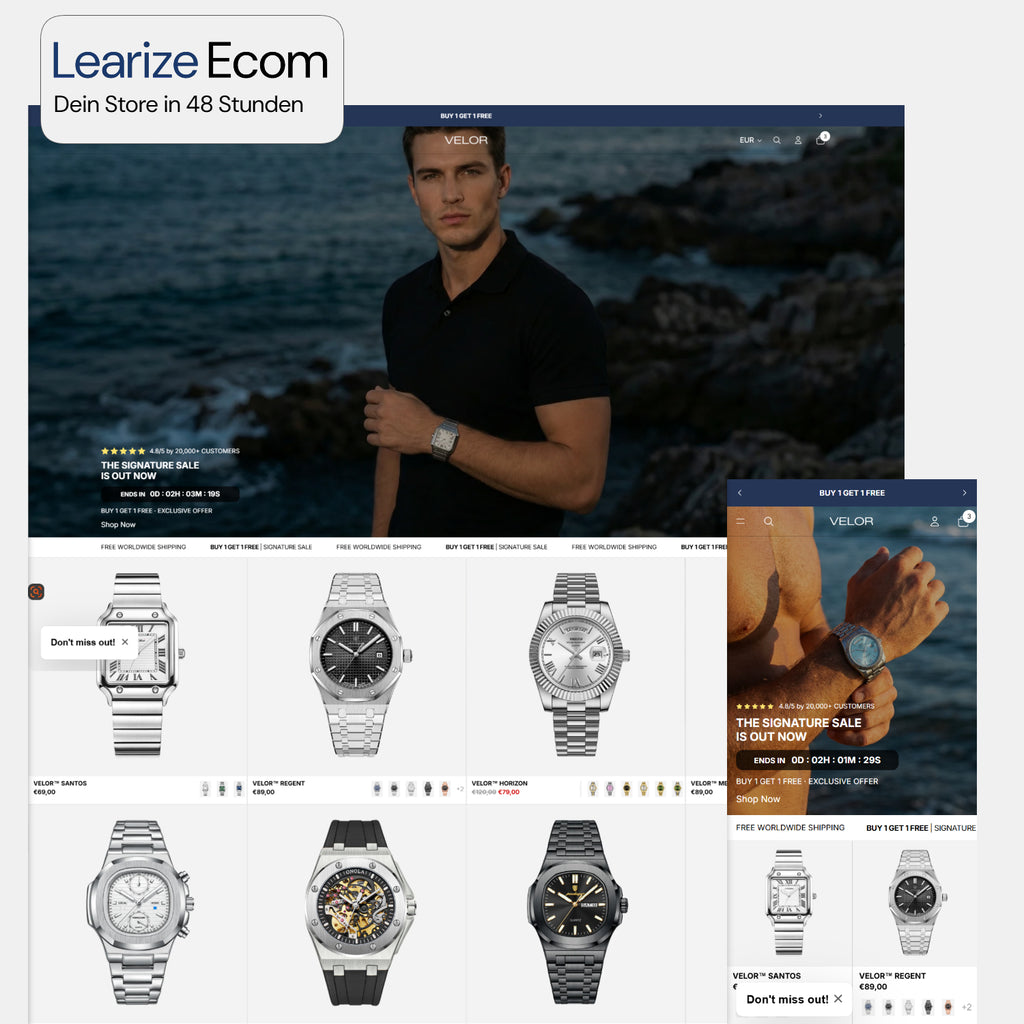 Dein fertiger Shopify Store — in 48 Stunden startklar